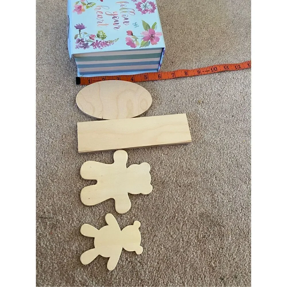 Lot Of 23 Craft Supplies Gift Box Teddy Bear Wooden Plaques Cord Necklace Kit